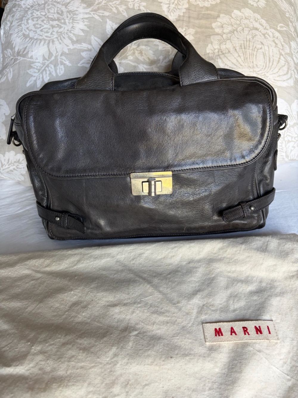 Marni Navy Leather Handbag with Crossbody Strap Option